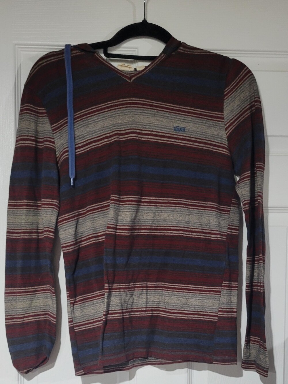 Vans Men's Long-Sleeve Striped Hoodie Shirt - Red/Blue #13